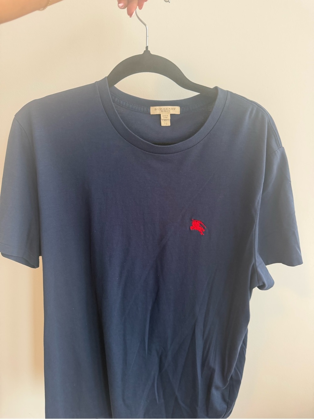 Burberry Navy Short Sleeve Crew T-Shirt with Red Logo